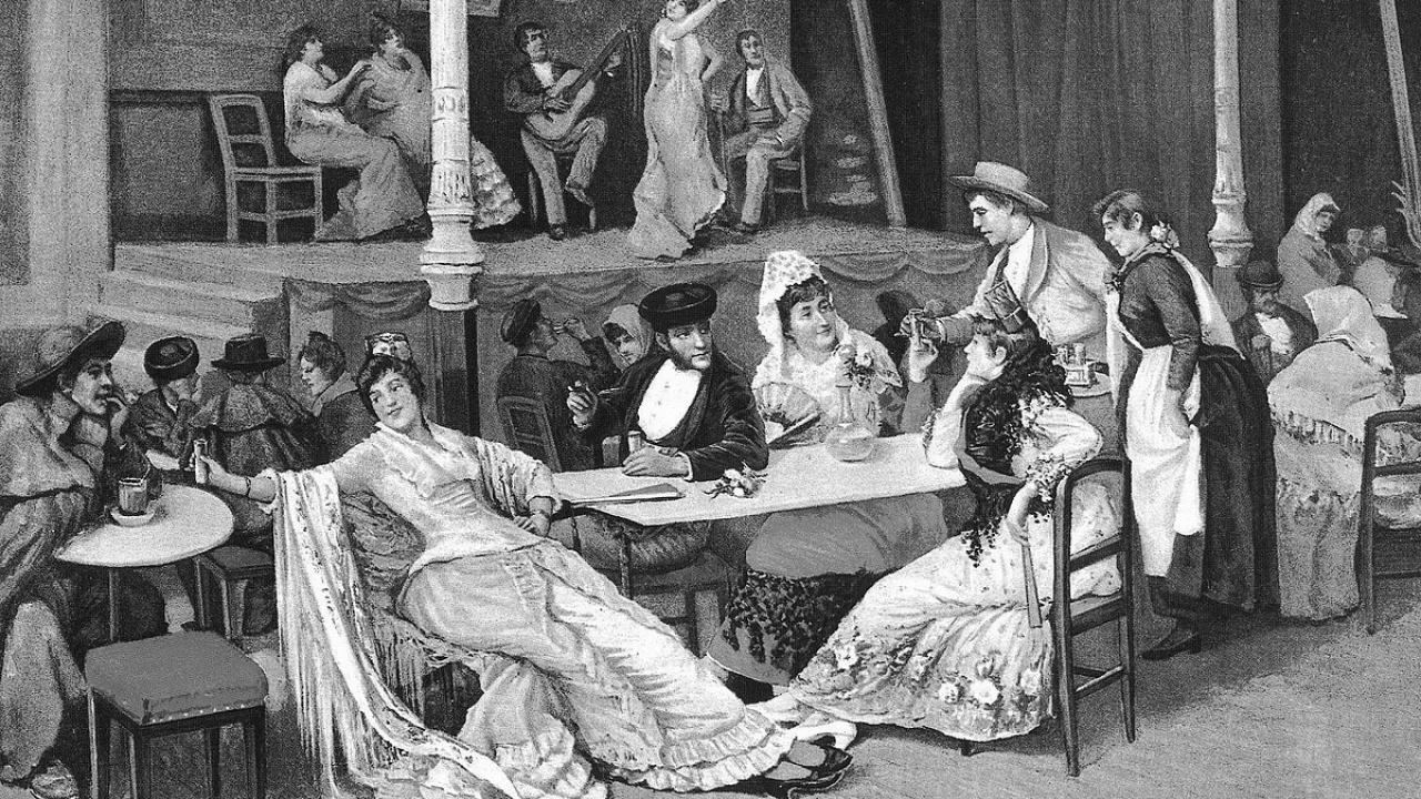 Cuadro de José Alarcón Suarez que representa una escena en un café cantante en 1850
