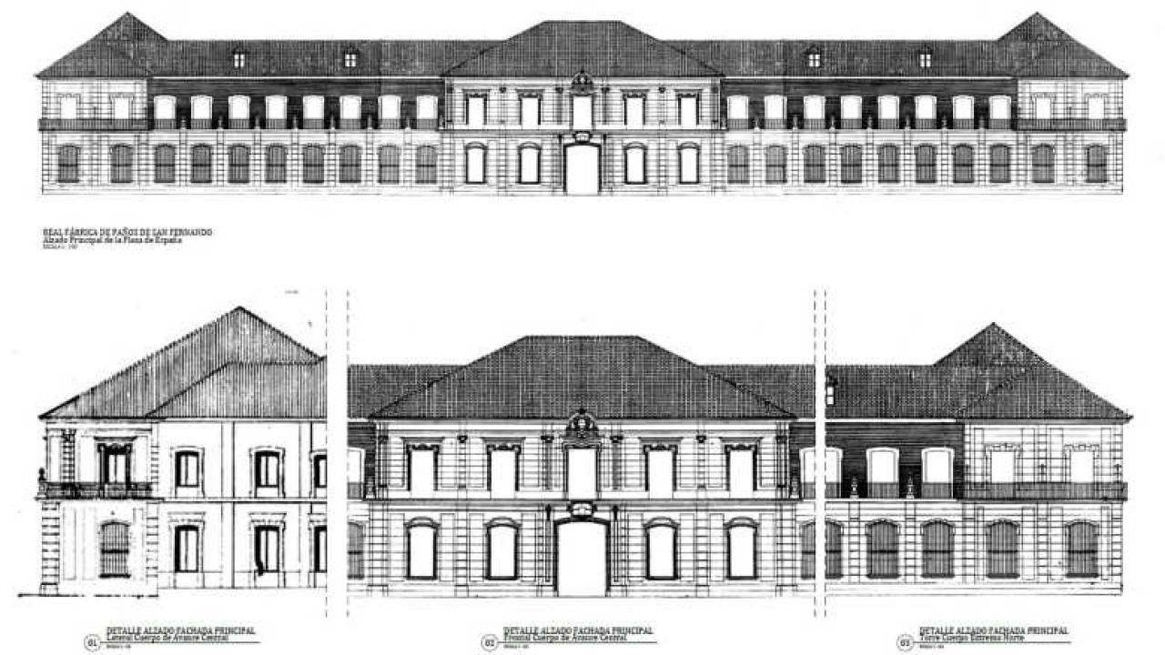 Alzado de la fachada de la antigua Real Fábrica de Paños